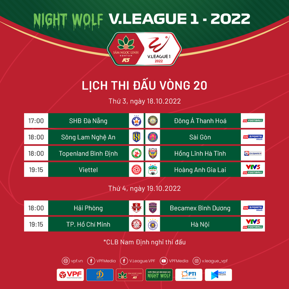 Lịch thi đấu chi tiết vòng 20 V-League 2022 - Ảnh 1