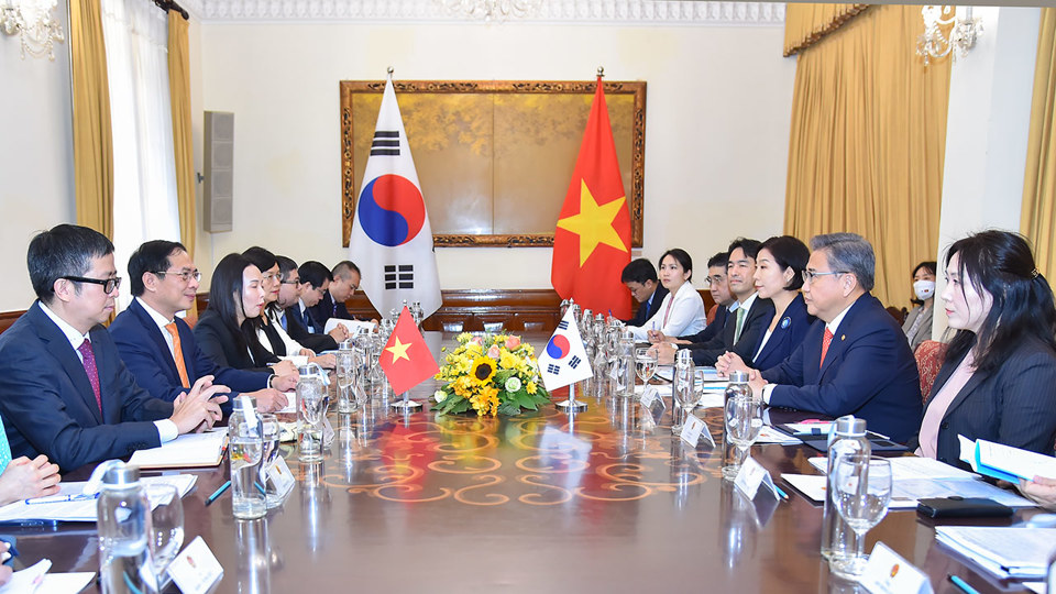 Bộ trưởng Ngoại giao B&ugrave;i Thanh Sơn hội đ&agrave;m với Bộ trưởng Ngoại giao H&agrave;n Quốc&nbsp; Park Jin.&nbsp;