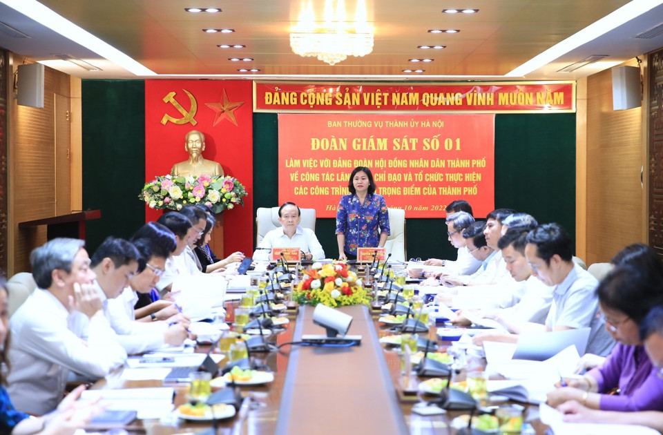 Phó Bí thư Thường trực Thành ủy Nguyễn Thị Tuyến phát biểu tại buổi làm việc. Ảnh: Công Hùng