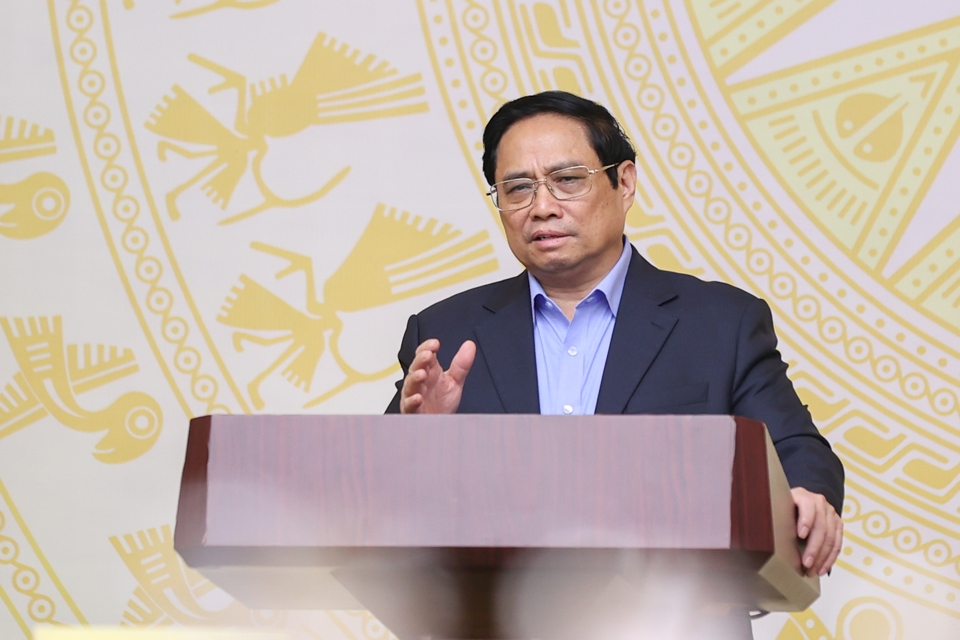 Thủ tướng Phạm Minh Ch&iacute;nh ph&aacute;t biểu tại phi&ecirc;n họp. Ảnh: VGP