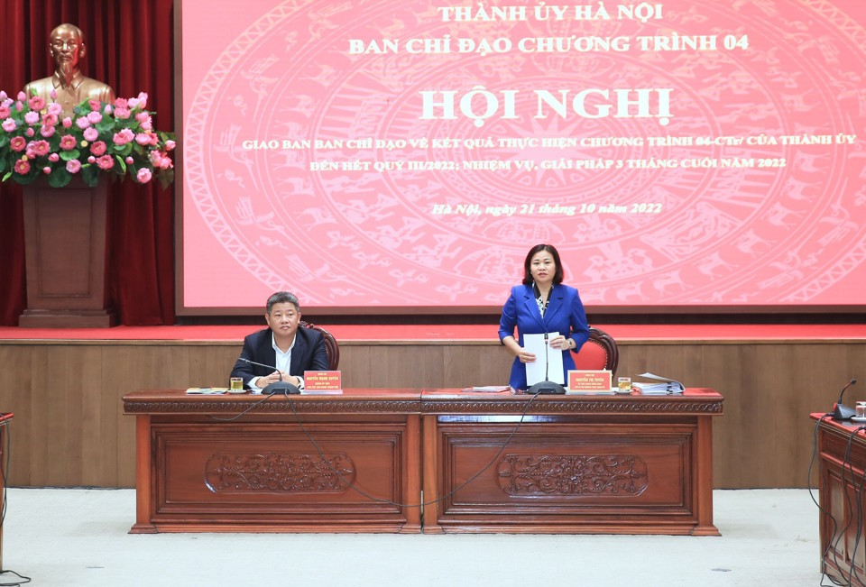 Ph&oacute; B&iacute; thư Thường trực Th&agrave;nh uỷ Nguyễn Thị Tuyến ph&aacute;t biểu kết luận hội nghị.