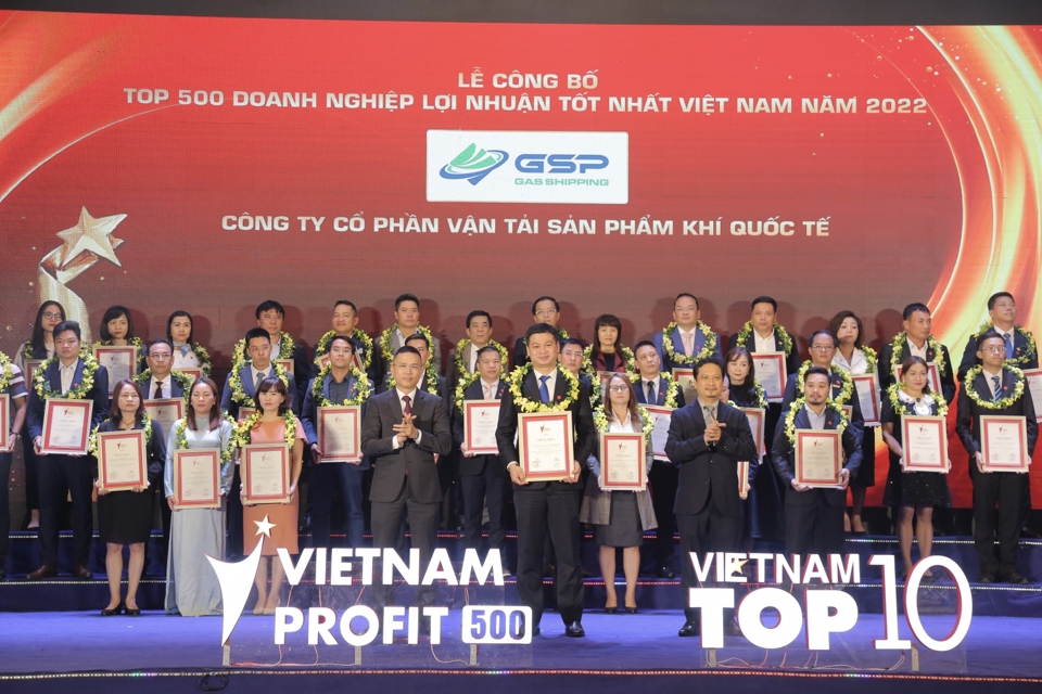 C&ocirc;ng ty CP Vận tải sản phẩm kh&iacute; Quốc tế (GAS Shipping) nhận vinh danh Top 500 doanh nghiệp lợi nhuận tốt nhất Việt Nam năm 2022.