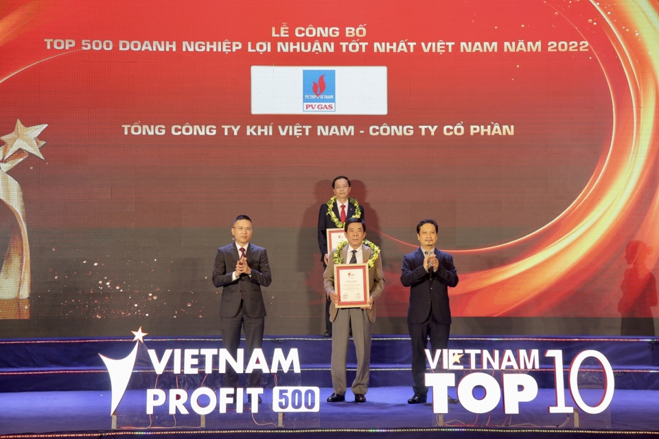 Tổng C&ocirc;ng ty Kh&iacute; Việt Nam - CTCP (PV GAS) nhận vinh danh Top 500 doanh nghiệp lợi nhuận tốt nhất Việt Nam năm 2022.