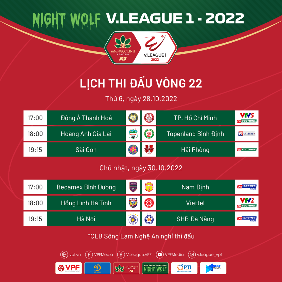 Lịch thi đấu chi tiết vòng 22 V-League 2022 - Ảnh 1