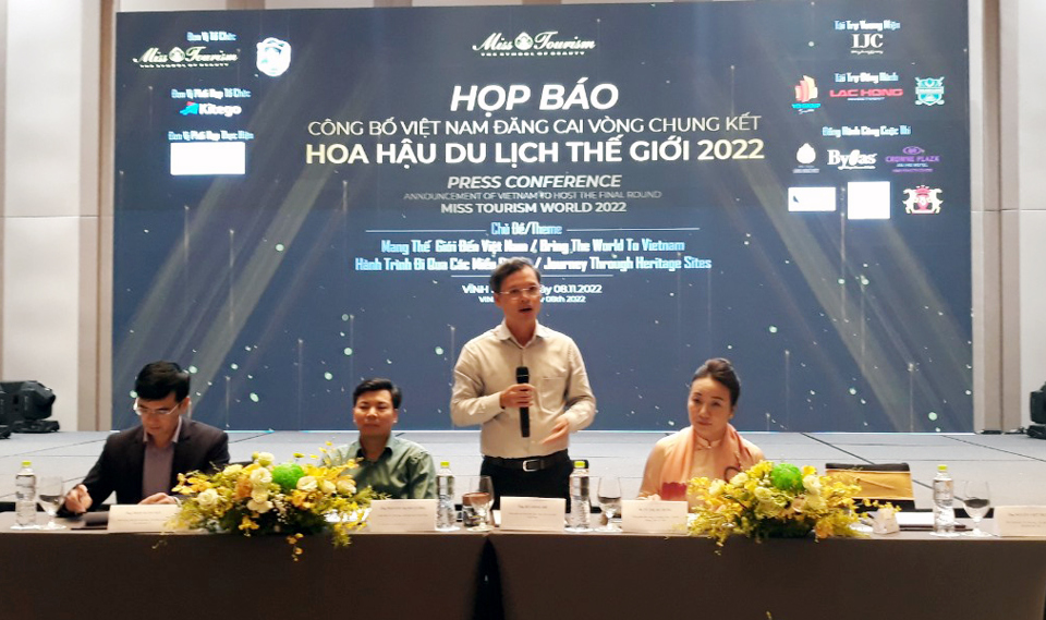 To&agrave;n cảnh cuộc họp b&aacute;o Miss Tourism World 2022.