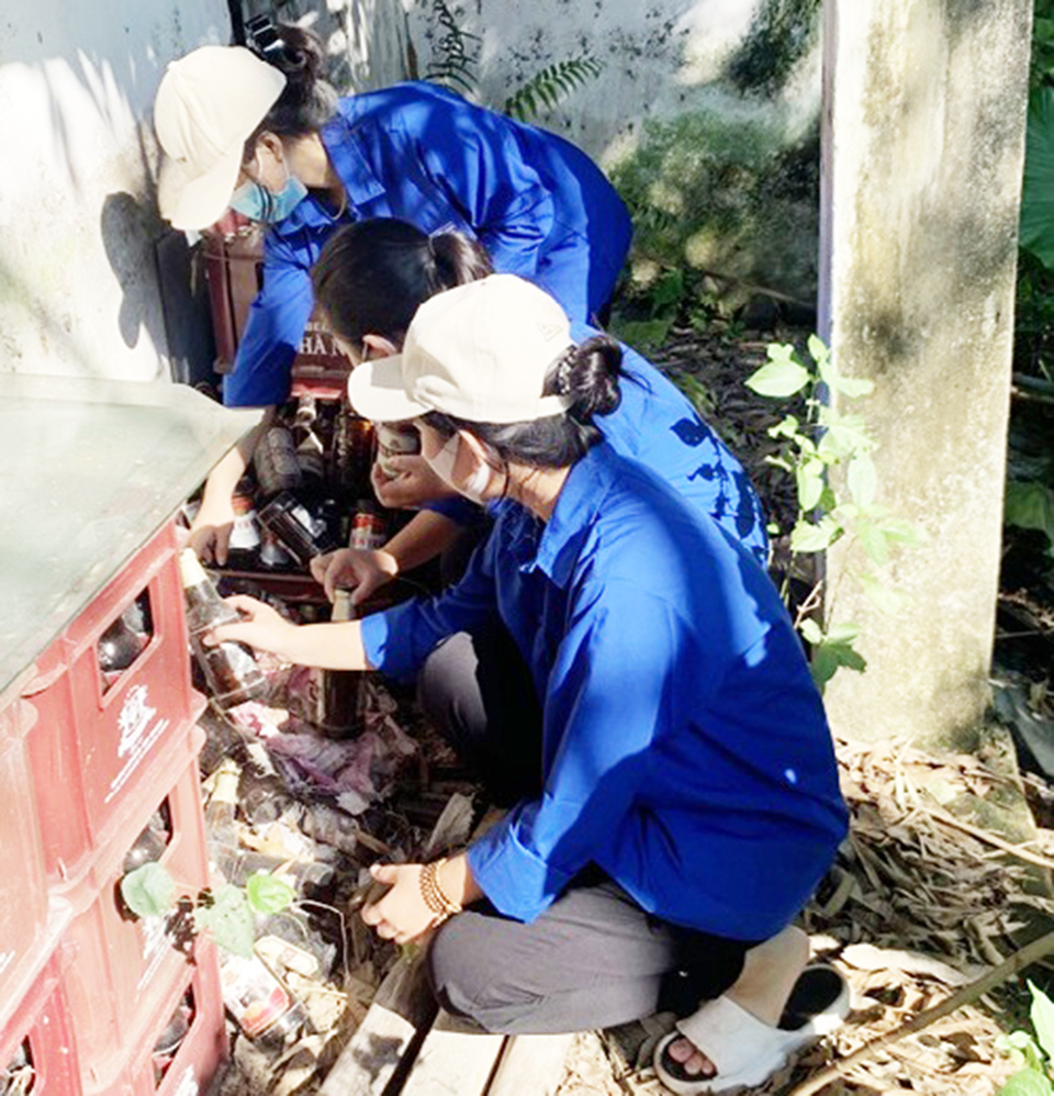 Lực lượng thanh ni&ecirc;n xung k&iacute;ch x&atilde; Ho&agrave;ng Diệu, huyện Chương Mỹ tham gia điệt bọ gậy ph&ograve;ng chống sốt xuất huyết.