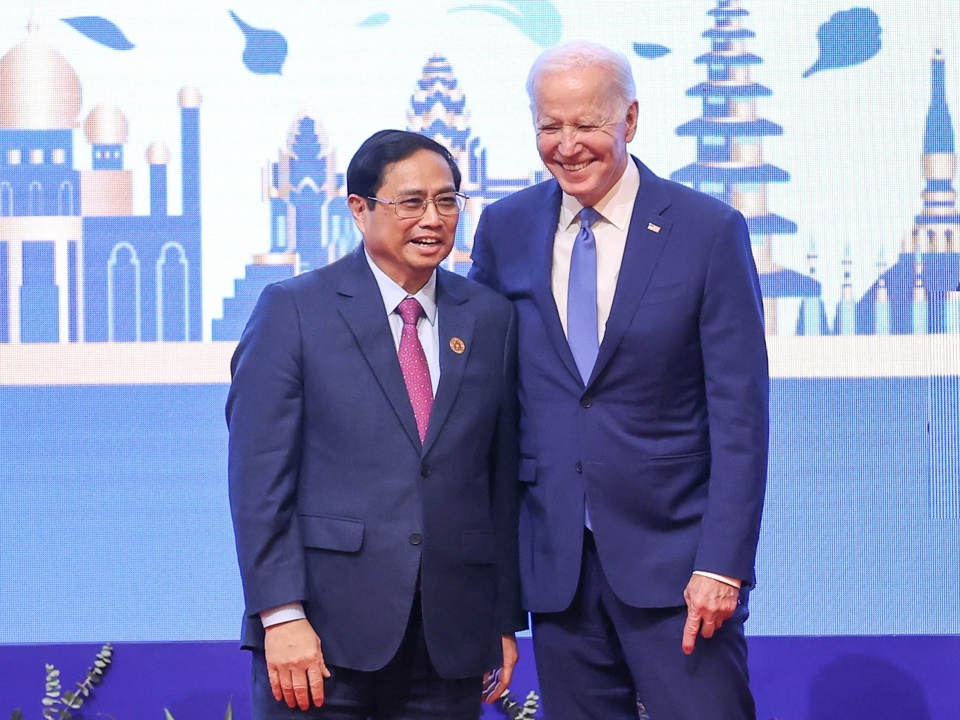 Thủ tướng Ch&iacute;nh phủ Phạm Minh Ch&iacute;nh đ&atilde; c&oacute; cuộc trao đổi với Tổng thống Hoa Kỳ Joe Biden. Ảnh: Baochinhphu