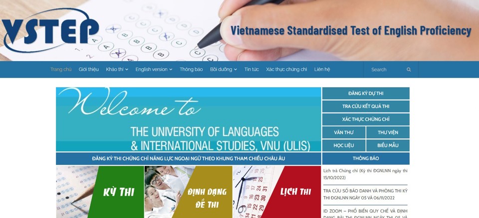 Thông tin về VSTEP được đăng tải công khai trên trang website của một số trường đại học, học viện