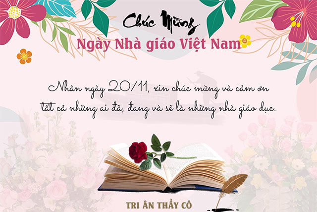 Thiệp hoa ng&agrave;y Nh&agrave; gi&aacute;o Việt Nam 20/11 - Tri &acirc;n thầy c&ocirc;.