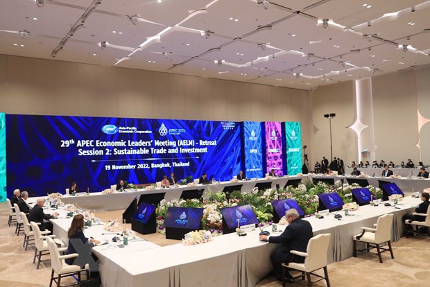 To&agrave;n cảnh phi&ecirc;n họp thứ hai - Tuần lễ Cấp cao APEC 2022. Ảnh: Thống Nhất/TTXVN