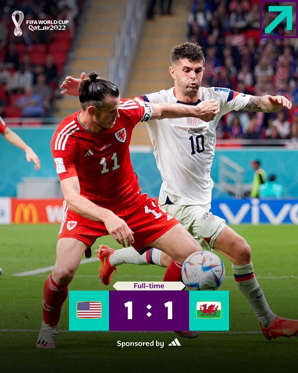 Gareth Bale mang về một điểm cho Xứ Wales trước Hoa Kỳ trong trận mở m&agrave;n World Cup 2022 tại Qatar. Ảnh FIFA.