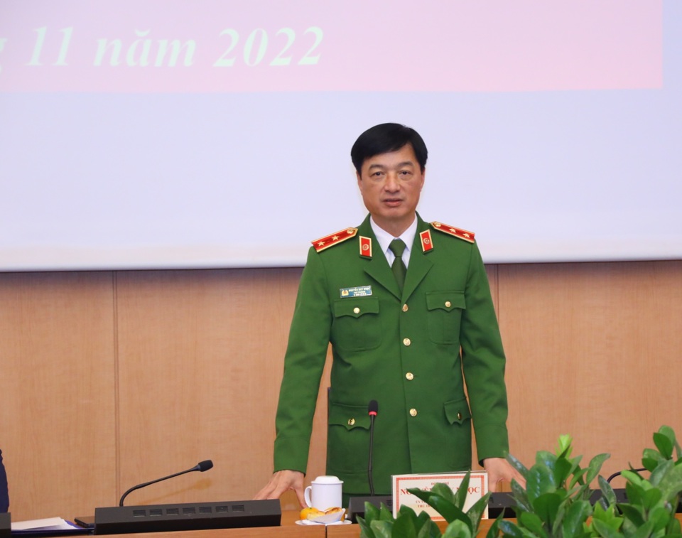 Trung tướng Nguyễn Duy Ngọc - Thứ trưởng Bộ C&ocirc;ng an ph&aacute;t biểu tại buổi l&agrave;m việc