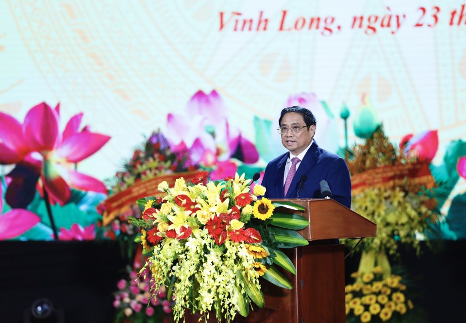 Thủ tướng Chính phủ Phạm Minh Chính phát biểu tại Lễ kỷ niệm 100 năm ngày sinh Thủ tướng Chính phủ Võ Văn Kiệt. Ảnh: Nhật Bắc