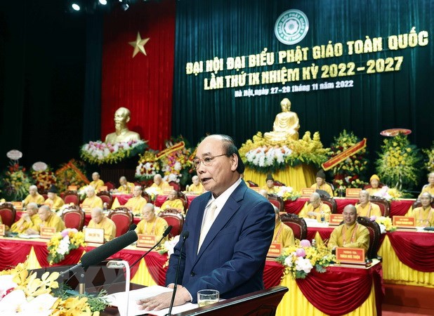 Chủ tịch nước Nguyễn Xu&acirc;n Ph&uacute;c ph&aacute;t biểu ch&uacute;c mừng v&agrave; chỉ đạo Đại hội. (ảnh: Thống Nhất/TTXVN)
