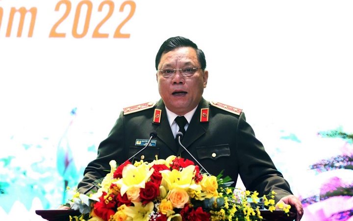 Trung tướng Nguyễn Hải Trung, Gi&aacute;m đốc C&ocirc;ng an TP tại ph&aacute;t biểu tại hội nghị.