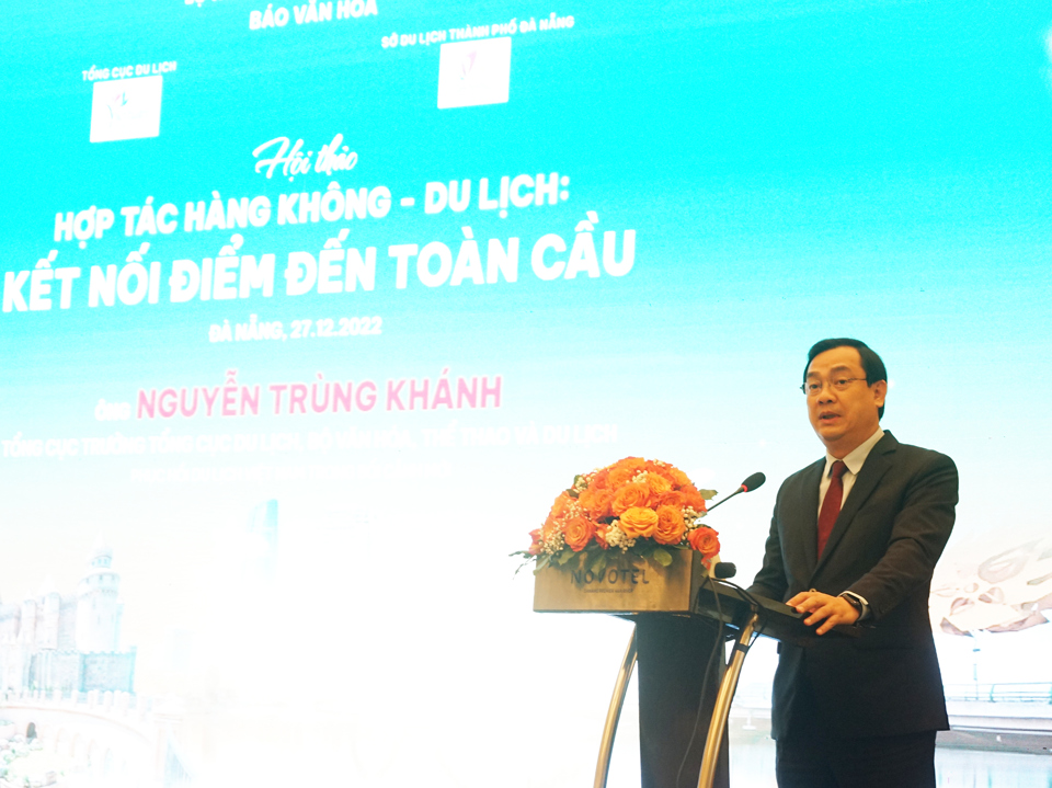 Tổng cục trưởng Tổng Cục Du lịch Nguyễn Tr&ugrave;ng Kh&aacute;nh ph&aacute;t biểu tại hội thảo. Ảnh: Quang Hải