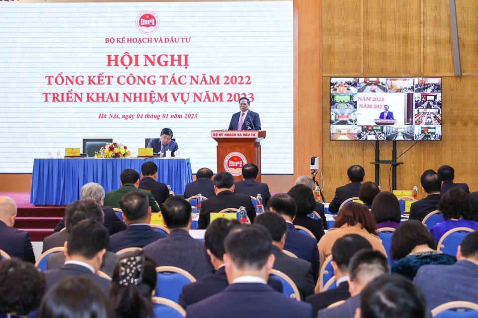 Thủ tướng Ch&iacute;nh phủ Phạm Minh Ch&iacute;nh dự Hội nghị tổng kết c&ocirc;ng t&aacute;c năm 2022 v&agrave; triển khai nhiệm vụ năm 2023 của ng&agrave;nh kế hoạch v&agrave; đầu tư.