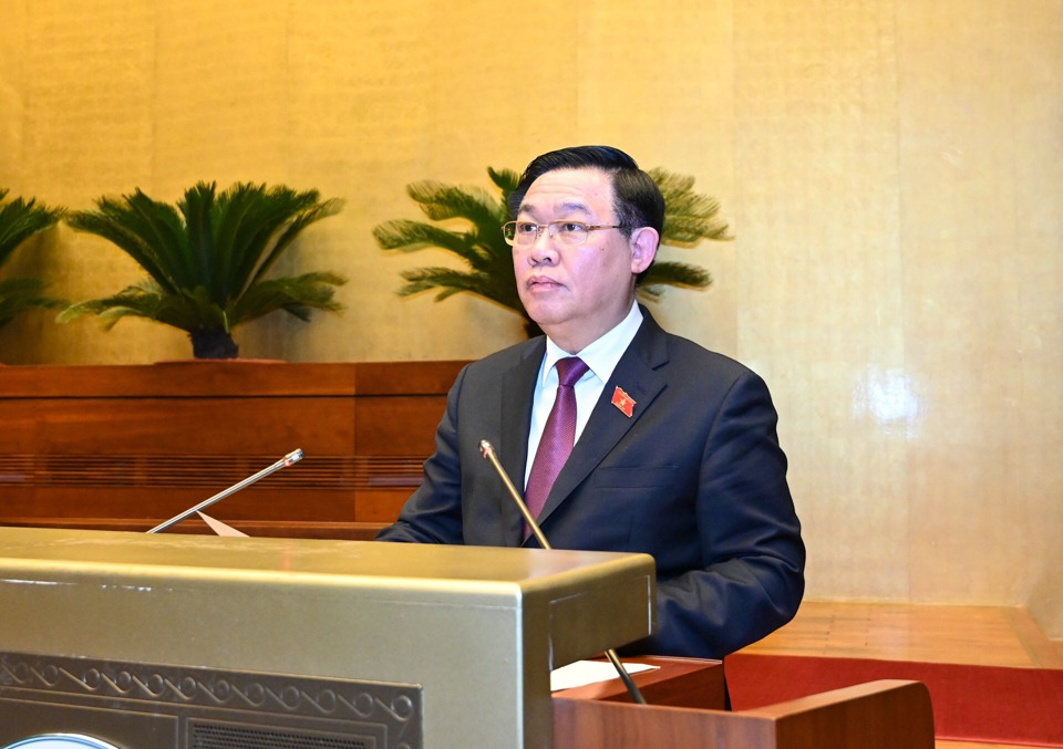 Chủ tịch Quốc hội Vương Đình Huệ phát biểu bế mạc Kỳ họp. Ảnh: Duy Linh