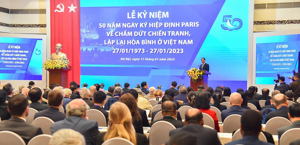 Bộ trưởng Bộ Ngoại giao Bùi Thanh Sơn phát biểu tại lễ kỷ niệm. Ảnh: TTXVN