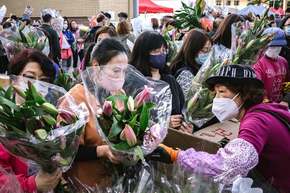 Người mua hoa Tết tại một khu chợ ở Hồng Kông, ngày 20/1 - 29/12 âm lịch. Ảnh: Getty