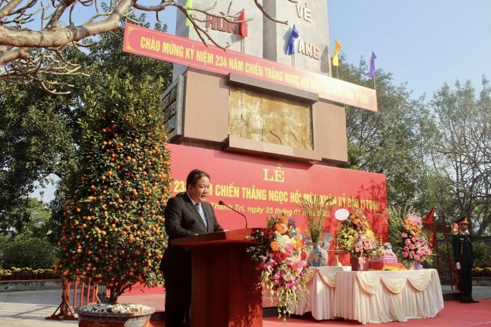 Chủ tịch UBND huyện Thanh Tr&igrave; Nguyễn Tiến Cường tr&igrave;nh b&agrave;y diễn văn tại buổi lễ