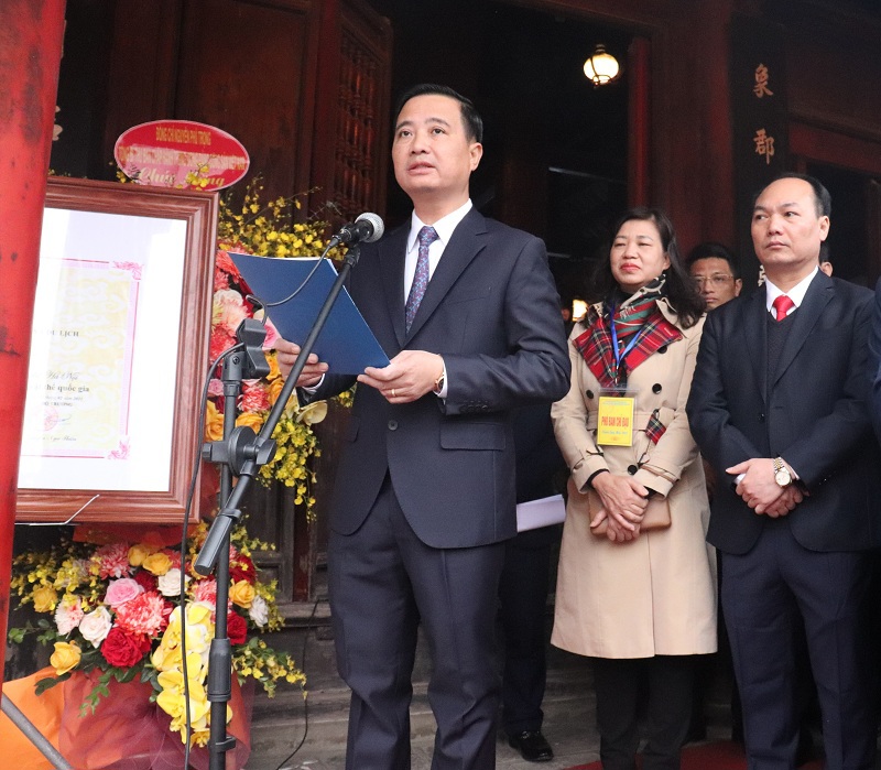 Chủ tịch UBND huyện Đông Anh Nguyễn Xuân Linh phát biểu khai mạc lễ hội đền Cổ Loa năm 2023.