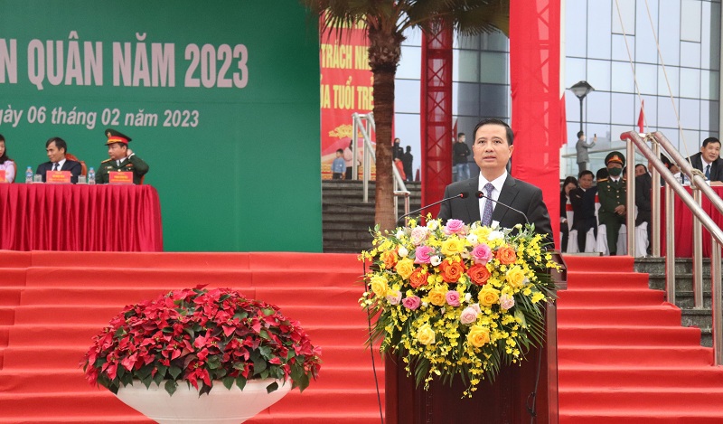 Chủ tịch UBND huyện Đ&ocirc;ng Anh Nguyễn Xu&acirc;n Linh ph&aacute;t biểu khai mạc.