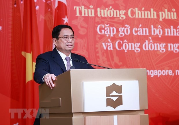 Thủ tướng Phạm Minh Ch&iacute;nh ph&aacute;t biểu tại cuộc gặp. (Ảnh: Dương Giang/TTXVN)
