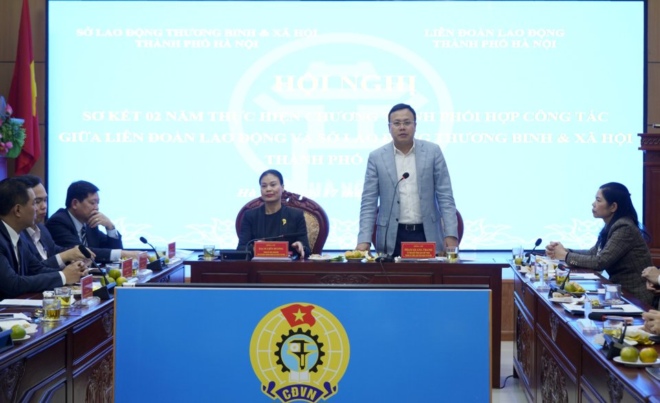 Chủ tịch LĐLĐ TP Phạm Quang Thanh ph&aacute;t biểu tại Hội nghị