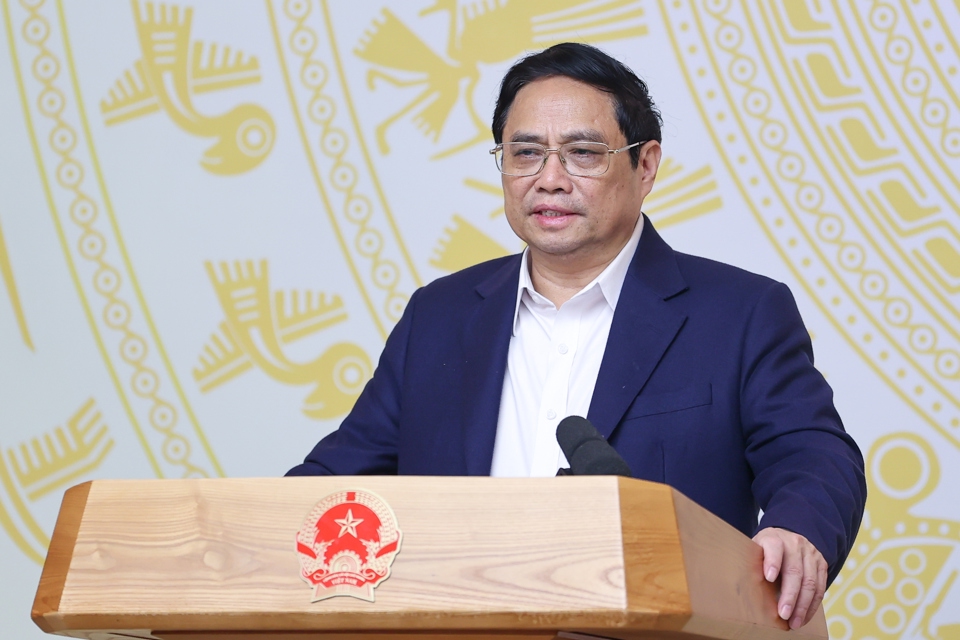 Thủ tướng Phạm Minh Ch&iacute;nh ph&aacute;t biểu, chỉ đạo Hội nghị