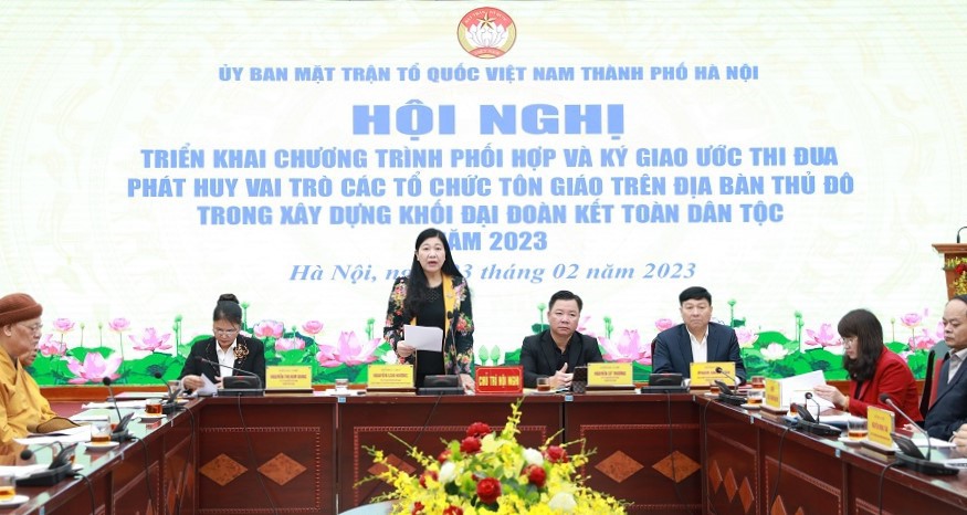 Chủ tịch Ủy ban MTTQ Việt Nam TP H&agrave; Nội Nguyễn Lan Hương ph&aacute;t biểu kết luận