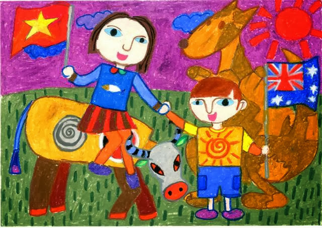 Bức tranh của em Nguyễn Mai Linh, học sinh lớp 8 Trường THCS V&acirc;n Hồ đạt giải Đặc biệt của cuộc thi s&aacute;ng t&aacute;c mỹ thuật d&agrave;nh cho học sinh Việt-&Uacute;c.