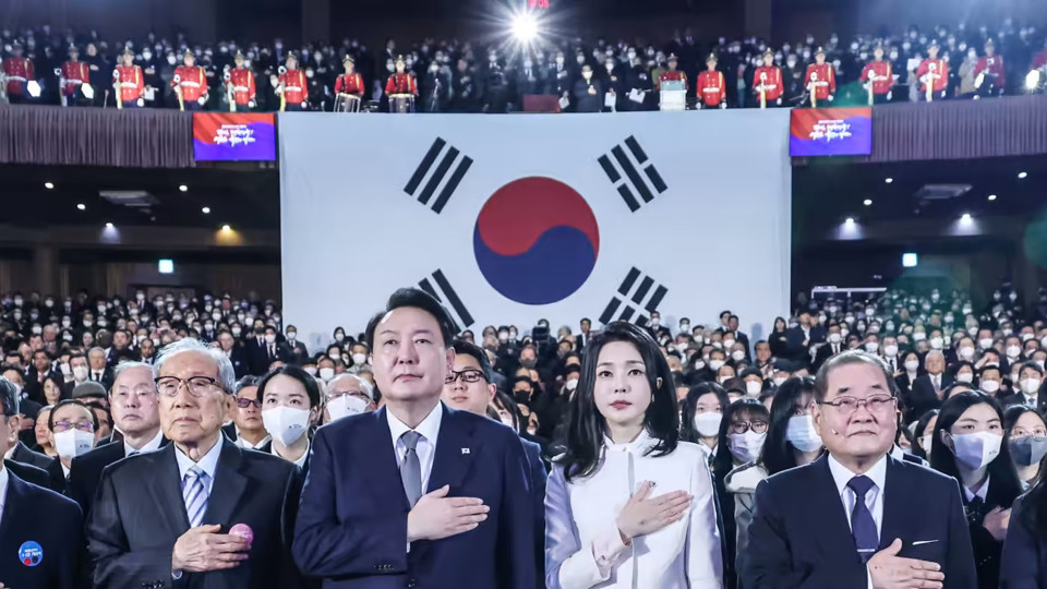 Tổng thống H&agrave;n Quốc Yoon Suk Yeol tại sự kiện kỷ niệm 104 năm phong tr&agrave;o chống Nhật. Nguồn: Nikkei Asia