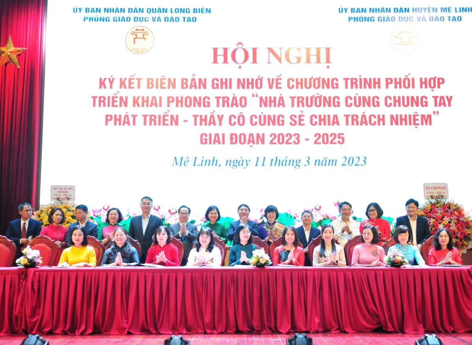 Huyện Mê Linh và quận Long Biên ký kết hỗ trợ phát triển GD&ĐT - Ảnh 1