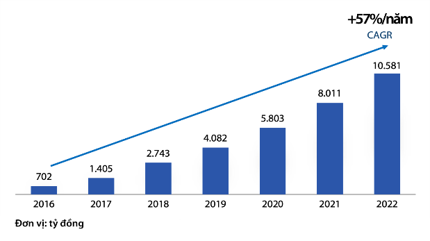 Tăng trưởng lợi nhuận h&agrave;ng năm, 2016-2022 . Nguồn: BCTC, 2016-2022