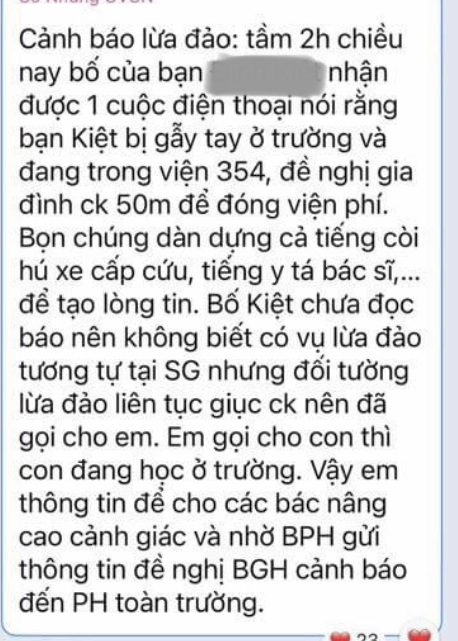 Th&ocirc;ng b&aacute;o của gi&aacute;o vi&ecirc;n chủ nhiệm gửi phụ huynh học sinh tại một trường học.