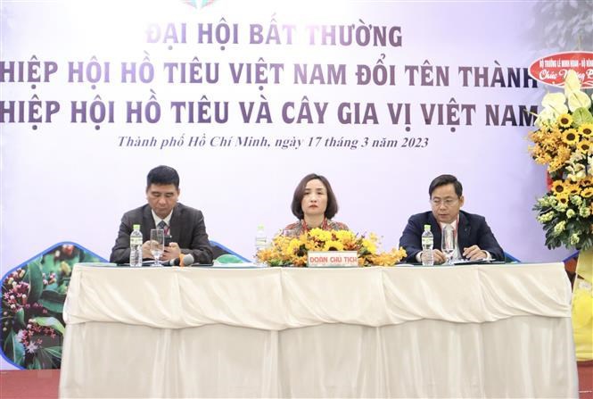 B&agrave; Ho&agrave;ng Thị Li&ecirc;n (giữa) được bầu giữ chức Chủ tịch Hiệp hội Hồ ti&ecirc;u v&agrave; c&acirc;y gia vị Việt Nam. Ảnh: TTXVN