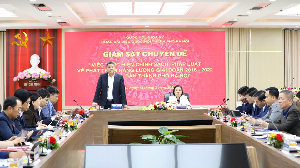 Ph&oacute; Chủ tịch UBND TP H&agrave; Nội Nguyễn Mạnh Quyền ph&aacute;t biểu tại buổi l&agrave;m việc