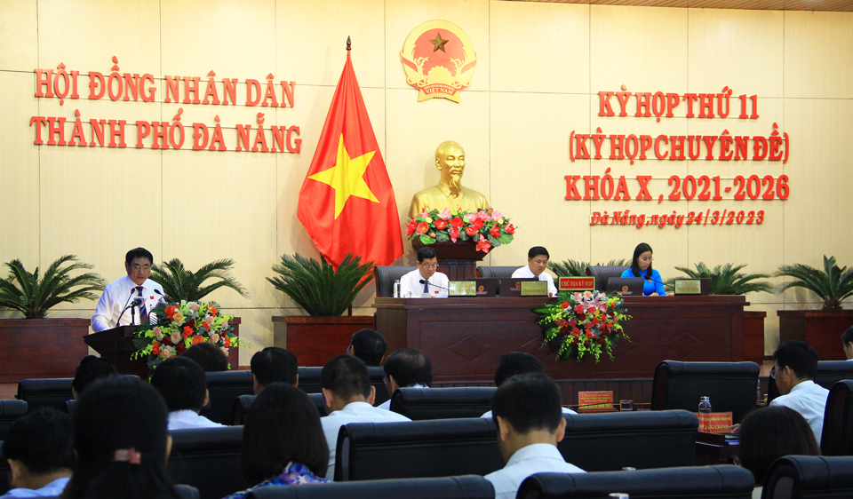 Kỳ họp thứ 11 HĐND TP Đ&agrave; Nẵng kh&oacute;a X, nhiệm kỳ 2021-2026. Ảnh: Quang Hải