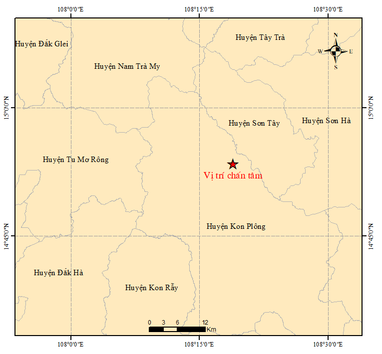 Động đất xảy ra tại khu vực&nbsp;huyện Kon Pl&ocirc;ng, tỉnh Kon Tum l&uacute;c 3 giờ s&aacute;ng 30/3/2023.