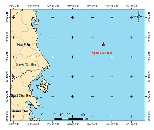 Động đất xảy ra tại&nbsp;khu vực Biển Đ&ocirc;ng, c&aacute;ch TP Tuy H&ograve;a, tỉnh Ph&uacute; Y&ecirc;n khoảng 82 km ng&agrave;y 28/3/2023.