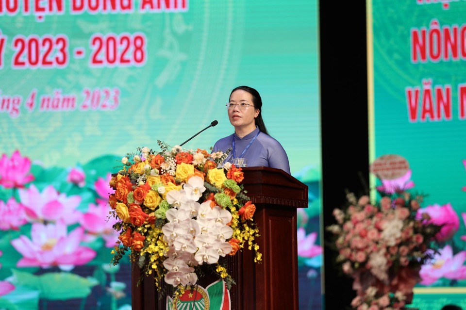 Chủ tịch Hội N&ocirc;ng d&acirc;n TP H&agrave; Nội Phạm Hải Hoa ph&aacute;t biểu tại đại hội.