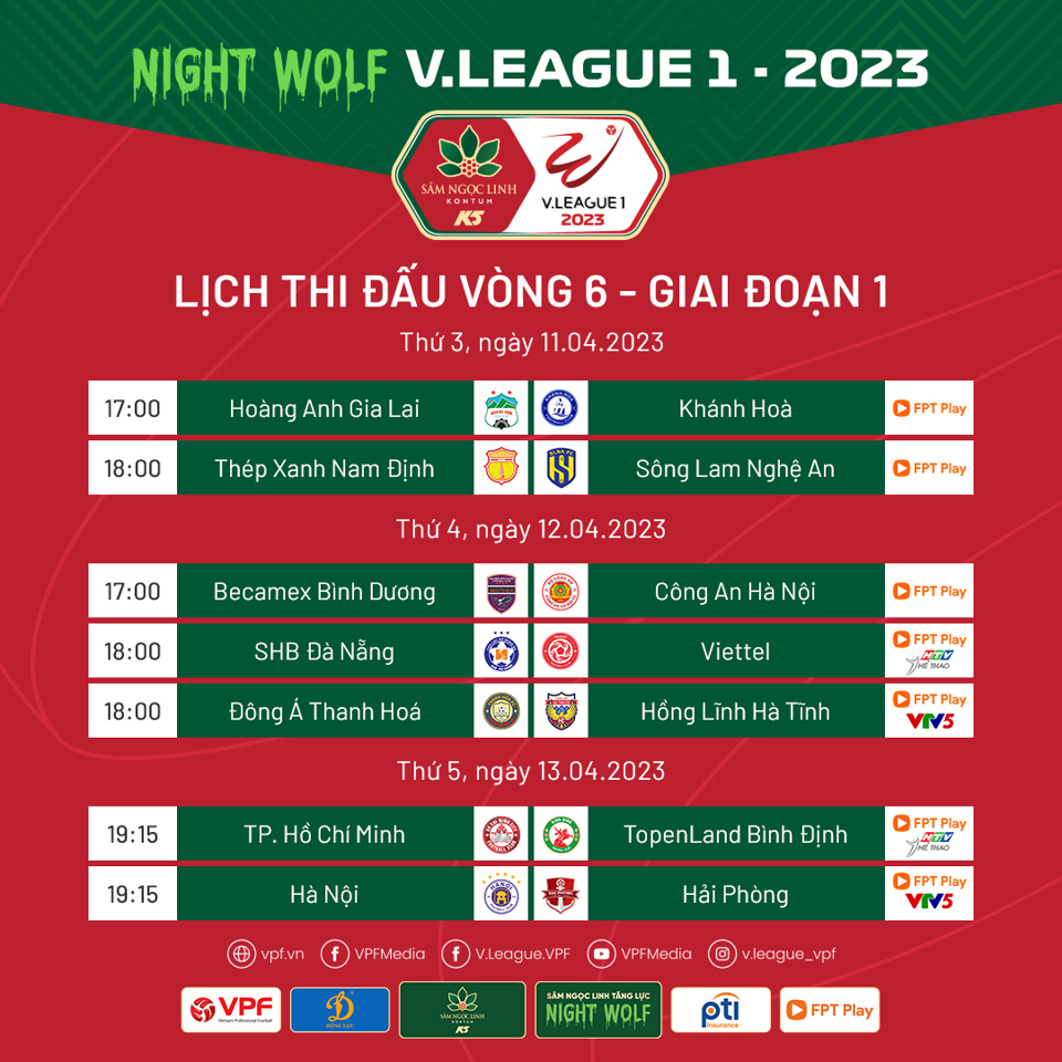 Lịch thi đấu chi tiết vòng 6 V-League 2023 - Ảnh 1