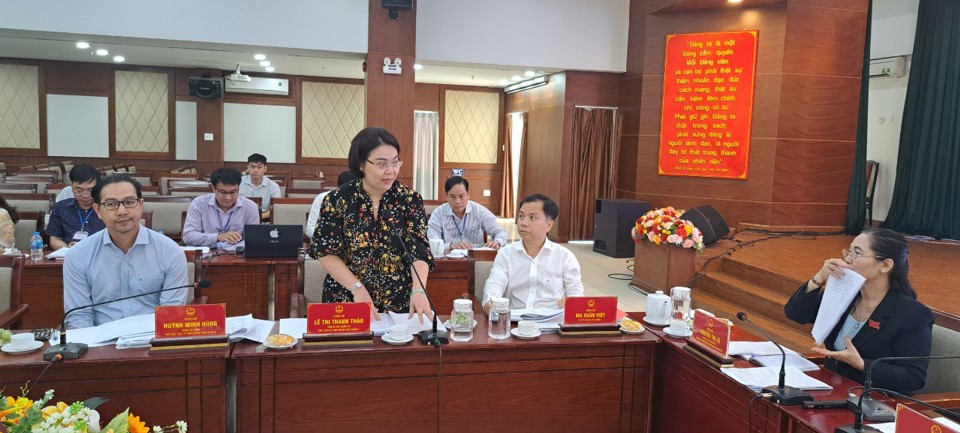 Chủ tịch UBND quận 6 L&ecirc; Thị Thanh Thảo b&aacute;o c&aacute;o với HĐND TP Hồ Ch&iacute; Minh.