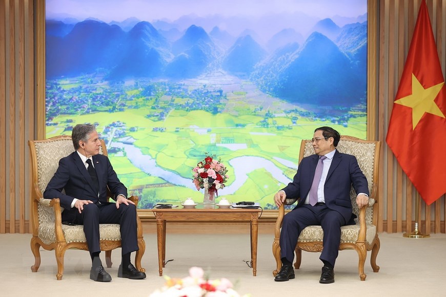 Thủ tướng Ch&iacute;nh phủ Phạm Minh Ch&iacute;nh v&agrave; Ngoại trưởng Hoa Kỳ Antony Blinken. Ảnh: TTXVN