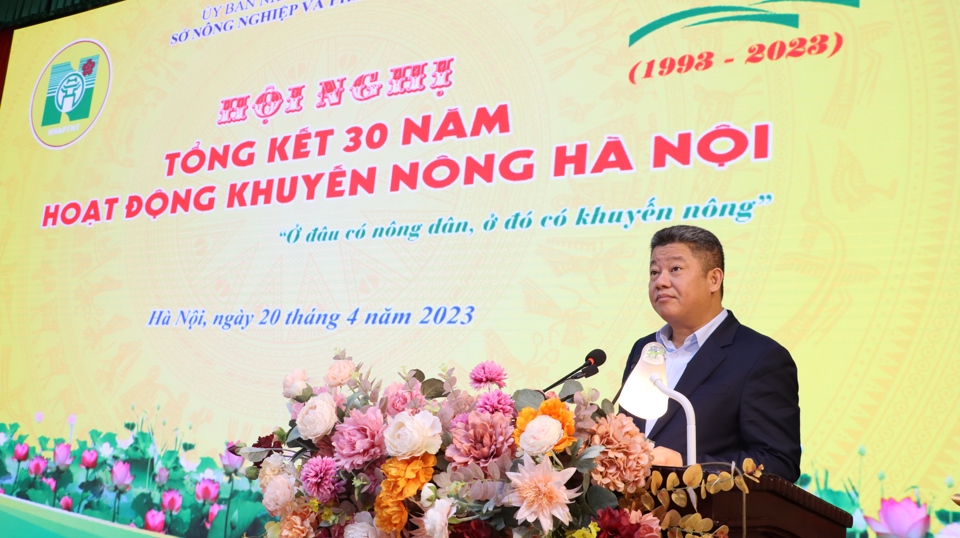 Ph&oacute; Chủ tịch UBND TP H&agrave; Nội Nguyễn Mạnh Quyền ph&aacute;t biểu chỉ đạo tại hội nghị. Ảnh: &Aacute;nh Ngọc