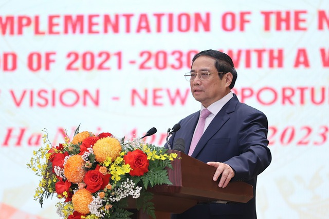 Thủ tướng Phạm Minh Ch&iacute;nh ph&aacute;t biểu tại&nbsp;Hội nghị c&ocirc;ng bố v&agrave; triển khai quy hoạch tổng thể quốc gia thời kỳ 2021-2030 tầm nh&igrave;n đến 2050, s&aacute;ng 20/4