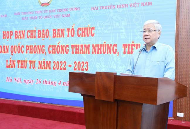 Chủ tịch Ủy ban T.Ư MTTQ Việt Nam Đỗ Văn Chiến - Trưởng Ban Chỉ đạo Giải b&aacute;o ch&iacute; to&agrave;n quốc ph&ograve;ng, chống tham nhũng, ti&ecirc;u cực lần thứ tư, năm 2022-2023 ph&aacute;t biểu