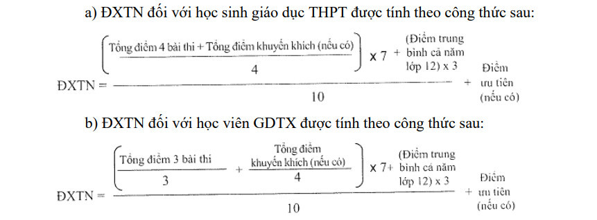 Công thức tính điểm xét tốt nghiệp THPT