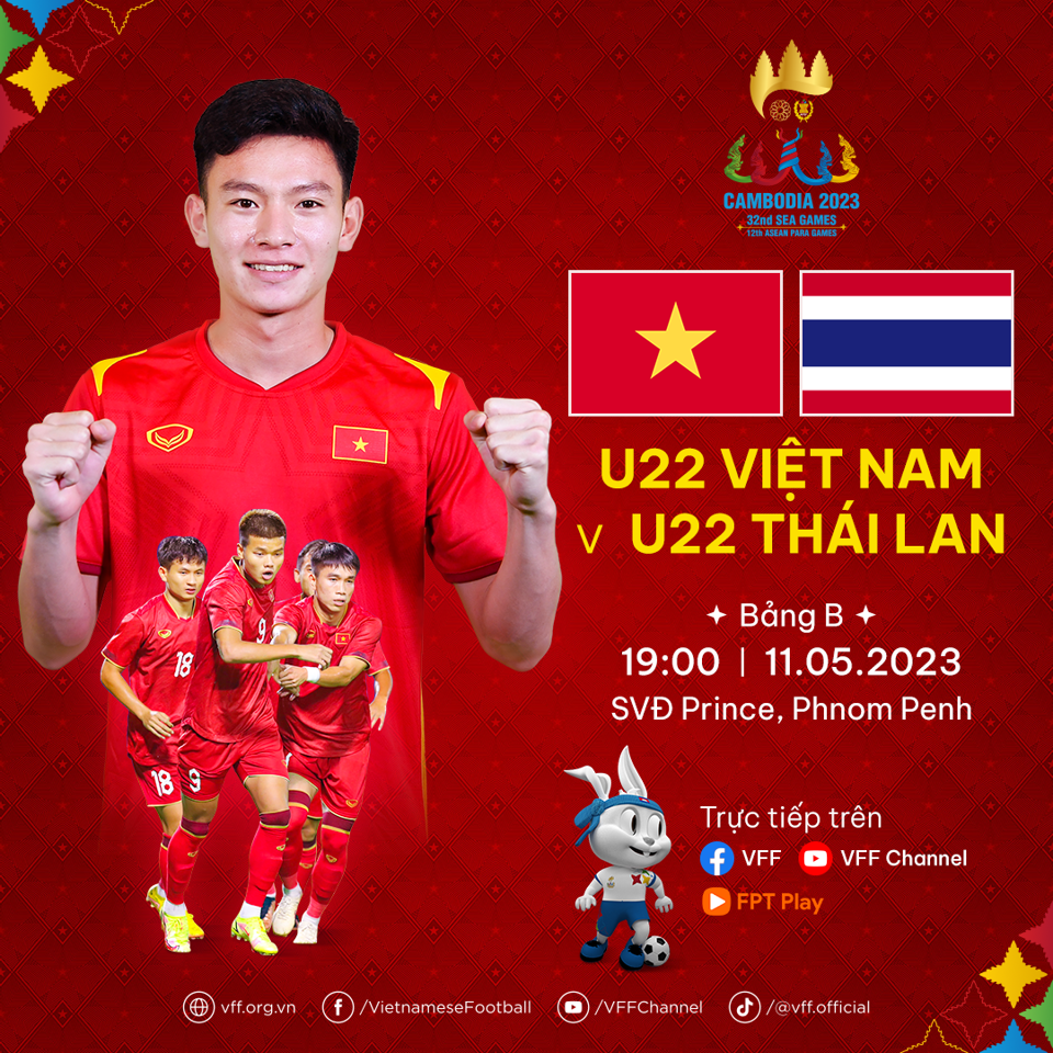 U22 Việt Nam đối đầu U22 Th&aacute;i Lan ở lượt đấu cuối c&ugrave;ng v&ograve;ng bảng SEA Games 32.